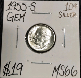 1955-S MS66 Gem Silver Roosevelt Dime