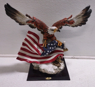 16¾"x 8¼" 15" De Capoli Collection American Blad Eagle Flying w/ The American Flag Sculpter