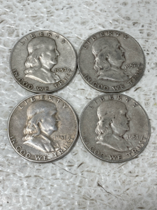 (4) 1951-1957 Franklin Half Dollar Coins 90% Silver