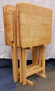 (4) Wooden Folding TV Trays w/ Stand