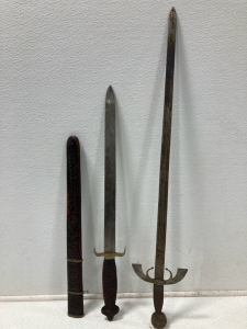 (1) 30.5&rdquo; Sword w/Wood Handle & Sheath, (1) 39.5&rdquo; Antique Sword