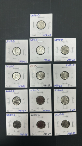 (13) U.S. Dime Collection in Gem Condition - Graded from MS-65 to MS-67 (2014-2023)