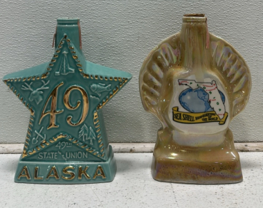(1) Vintage 1958 Jim Beam Alaska &ldquo;49th State in the Union&rdquo; Whiskey Decanter, (1) Vintage 1968 Florida &ldquo;Sea Shell Headquarters of the World&rdquo; Whiskey Decanter