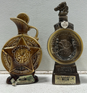 (1) Vintage 1968 Jim Beam Centennial Elks Club Whiskey Decanter, (1) Vintage 1968 Jim Beam New Mexico Ruidoso Downs &ldquo;Worlds Richest Horserace&rdquo; Whiskey Decanter