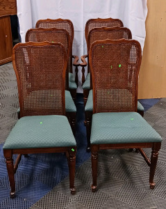 (6) American Drew Armchairs - Cane Back w/ Green Upholstery