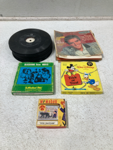 (3) Vintage 8mm Tapes & A Stack Of 45 Records