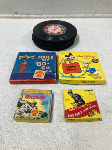 (4) Vintage 8mm Tapes & A Stack Of 45 Records