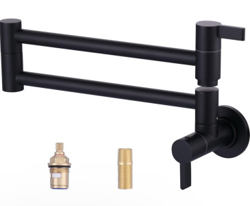 (New) Modern Wall Mounting Pot Filler with Double Jointed Arms (Matte Black)