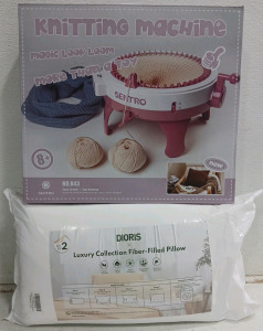 (2) Crafting & Bedding Items - (1) Sentro Knitting Machine - No.843 (2) Dioris Luxury Collection Pillows