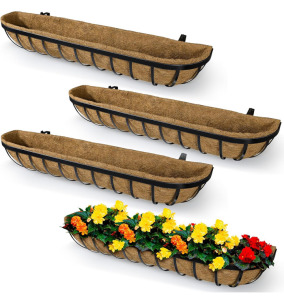Pack of Four 24&rdquo; Deck Hanging Planter Boxes With Coconut Liner (R8)