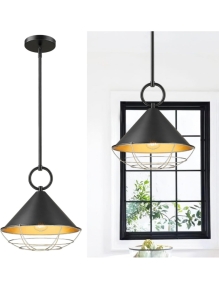 Industrial Black 12" Hanging Pendant Light Fixture and 6' Wood Coat/Hat Rack Medium Dark Stain