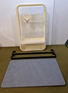 (1) 3-Tier Multi-Use Shelf, (2) 24" Carbon Steel Towel Bars & (1) Diatomite Stone Bath Mat 23" x 15"