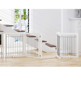 Spirich 96" Foldable 30" Tall Dog Gate with Walk Through Door White