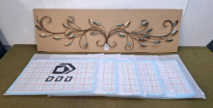 (1) Enchanting Leaves, Metal Wall Decoration 40"L x 10"T & (5) Sets Of (4) Woven Placemats, 17"L x 11"W