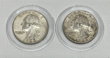 (2) 1964 Washington Silver Quarters (Verified)