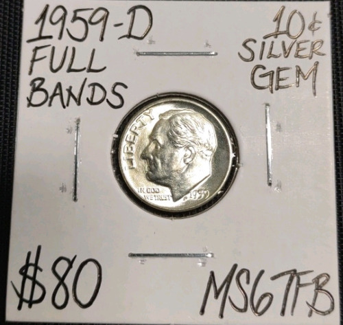 1959-D MS67FB Full Bands Gem Silver Dime