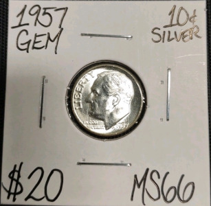 1957 MS66 Gem Silver Roosevelt Dime