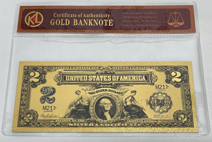 $2 99.9% Pure 24k Gold Banknote W/ COA