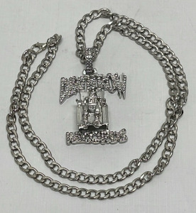 Death Row Records Silver Toned/White Gemstone Pendant Necklace