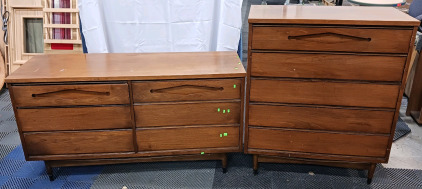 (2) Mid-Century Modern Bassett Walnut Dressers - Denmark 9-1100 & 9-1103