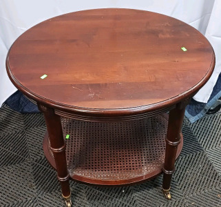 (1) Ethan Allen Round End Table w/ Cane Shelf - 29-8923
