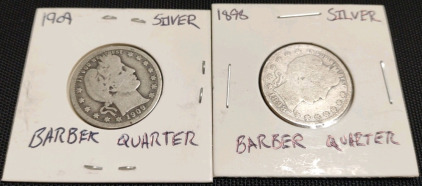 (2) Barber Head Silver Quarters 1909 & 1898