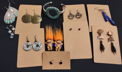 (10) Assorted Pairs of Earrings & (1) Turquoise Top Silver Toned Bracelet