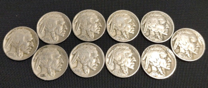 (10) Assorted Dates Buffalo Head Nickels 1924-1936