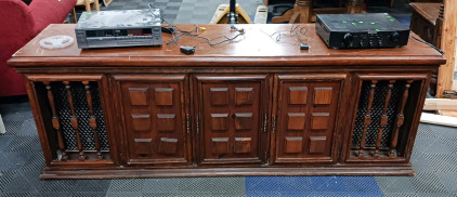 (1) Stereo Console w/ Akai Reel-to-Reel & Sansui SP-200 Speakers - 66"x19"x29"