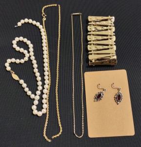 Nepal Made 925 Silver Earrings w/ Garnet Inside, 14k Pearl Necklace w/ Gold, 14k Gold Twisted Rope Chain, & More!!