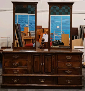 (1) Wooden Dresser w/ Dual Mirrors - Approx. 74"x19⅜"x34" - 82"H w/ Mirror - Style 63-7503