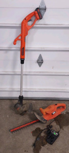 Battery Powered Black & Decker Weed Wacker w/ Battery & Battery Charger & A 16" Plug-In Powered Black & Decker Hedge Trimmer