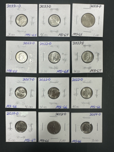 (12) U.S. Nickel and Dime High Grade Collection - Graded MS-65 to MS-67 (2005-2023)