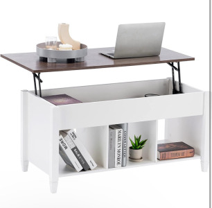 Lift Top Coffee Table w/ Hidden Storage Compartment (White)