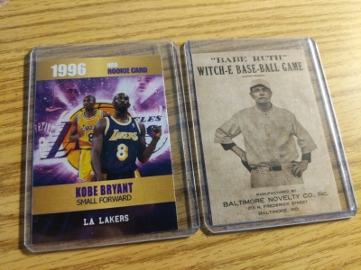 1996 Kobe Bryant Rookie Card LA Lakers Rookie Phenoms Gold Platinum Limited Edition and Babe Ruth Witch-E Base-Ball Game Card Baltimore Novelty Co