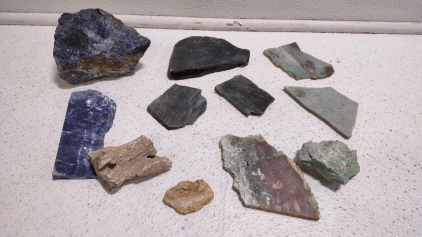 (2) Assorted Sized Natural Sodalite Quartz Crystal-Rough Crystal Specimen, (3) Assorted Sized Natural Slabs of Obsidian, (1) Petrified Wood Fossil, & More