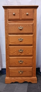 (1) Oak 6-Drawer Lingerie Chest - 2 Small Drawers on Top - 24⅜"x16&frac34;"x56"