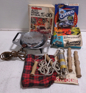 Vintage Chilton's 1980 Auto Repair Manual, Winner's Circle "Oreo-Ritz" Toy Race Car In package Still, Vintage Perma-Cell Battery Charger, & Much More