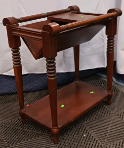 (1) Ethan Allen Round End Table w/ Cane Shelf - 29-8923