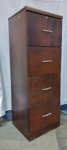 (1) Mahogany Wooden 4-Drawer Filing Cabinet - 18⅝"x16&frac12;"x52&frac12;"