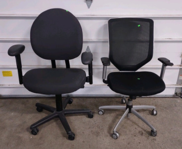 (1) (Black) Rolling Adjustable in Height, Padded Back Rest Swivel Chair w/ Adjustable Arms & (1) (Black) Rolling Adjustable in Height, Net Back Rest Swivel Chair