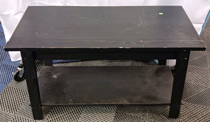 (1) Black Wooden Table w/ Lower Shelf - Top Detaches - 35&frac14;"x16"x22"