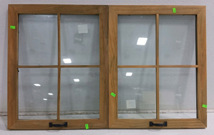 (2) Decorative Wooden Window Photo Frames/Wall Decor w/ Clear Glass & Hanging Brackets
