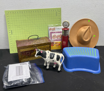 Assorted Home Decor Items, Fiskars Self Healing Cutting Mat, Snap Screen For Door, Step Stool and More