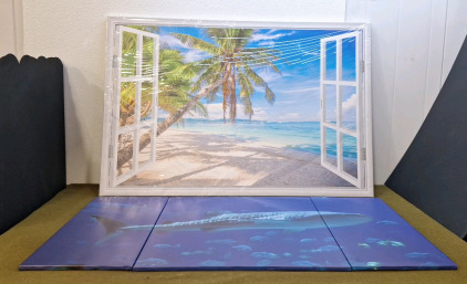 (1) Beach Themed Canvas Art Print 47"W x 32"T & (1) 3-Panel Whale Shark Canvas Art Print, 47"L 24"T
