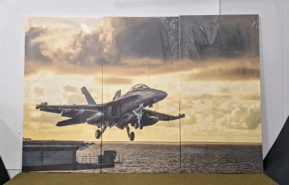 (1) 3-Panel F-18 Fighter Jet Canvas Wall Art Print, 60"L x 40"T