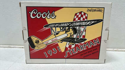 (Like New) Vintage 1995 ERTL Collectibles Coors Stearman Bi-Plane Authentic Die-Cast Replica Metal Bank