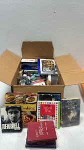 Large Collection of Various Books and CDs Including: Cookbooks, Holy Bible, Medical Dictionary, Colin Farrell Collection, Soundtracks, and More