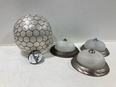 (1) Honeycomb Ceiling Light, (3) Glass Ceiling Light Fixtures
