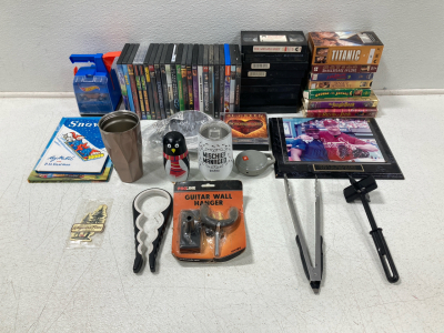 (23) DVDs, (17) VHS Tapes, Baseball Plaque 13&rdquo;x10.5&rdquo;, & More